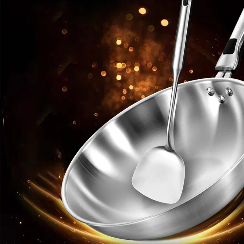 32cm ångfria non-stick wokpannor 304 stekpanna i rostfritt stål med glaslock hushålls-obelagrad wok-spis gaslämplig