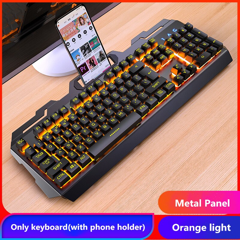 Metall Gamer Tastatur mit telefon halter Gaming 104 Schlüssel Mechanische Gefühl RGB Wired für PC Laptop Computer Büro