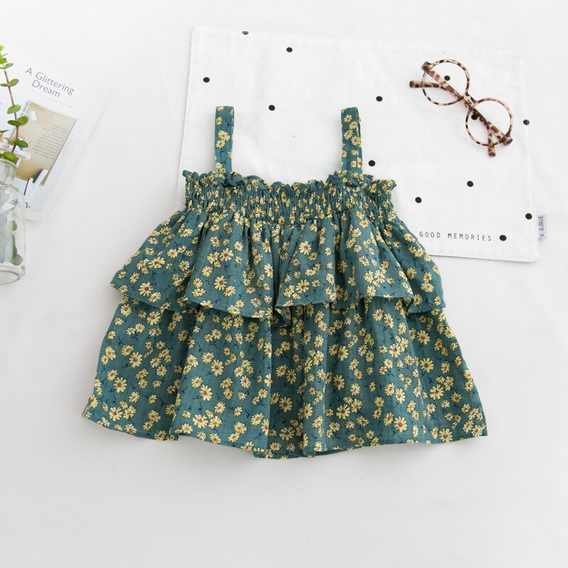 Blusa sin mangas con estampado Floral para niñas, camisa bonita con volantes para niñas de 2 a 7 años, ropa de verano, , 2022