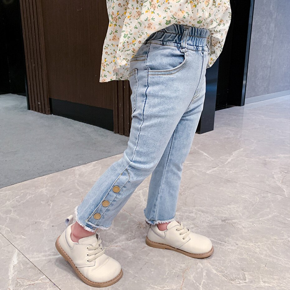 Jeans ragazza bottone Fly Jeans per bambini per ragazze Jeans strappati per bambini primavera autunno abiti per ragazze