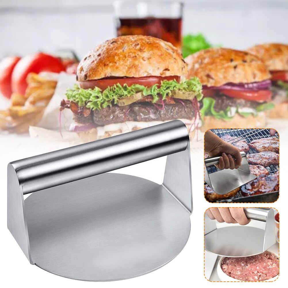 Stainless Steel Burger Press Round/Square Shape Nonstick Burger Smasher Bacon Ham Press Flap Top Grill Griddle Cooking Tool