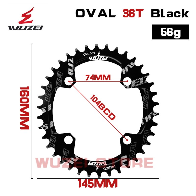 Wuzei Bcd Crown 104 łańcuch owalny bezpośredni montaż pojedyncza korona świeca Pe Monoplate Mtb korba 32 34 36 38 40 42 zęby łańcuch pierścień: Oval 104bcd 36T