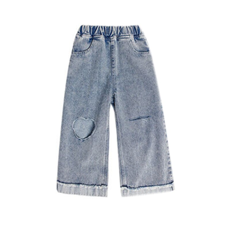 Jeans With Heart Hole Kids Girls Solid Color Thin Denim Capri Pants Teenager Summer Casual Style Student Trousers 4-14Y