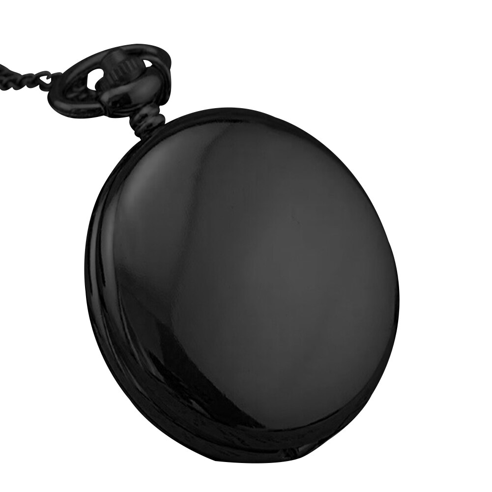 Unisex Retro Smooth Round Dial Arabic Numbers Analog Quartz Chain Pocket Watch: Black