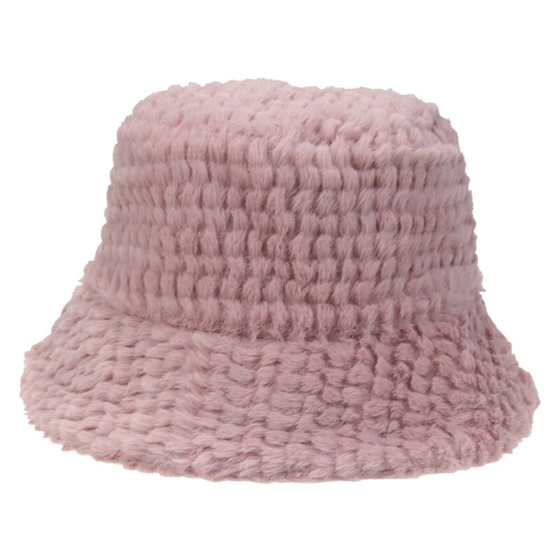 Emmer Hoed Winter Effen Wit Zwart Bont Pluche Zachte Warme Vrouwen Hoeden Outdoor Brede Rand Vissen Winter Emmer Hoeden Gorro pescador: pink