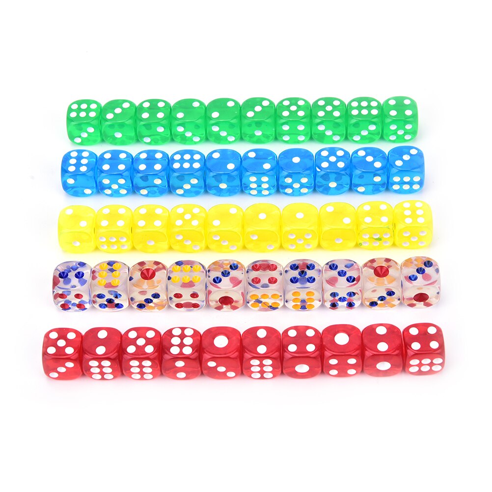 10 Pcs 14 Mm Transparant Acryl 6 Zijdige Dobbelstenen Voor Club/Party/Familie Games 6 Kleuren