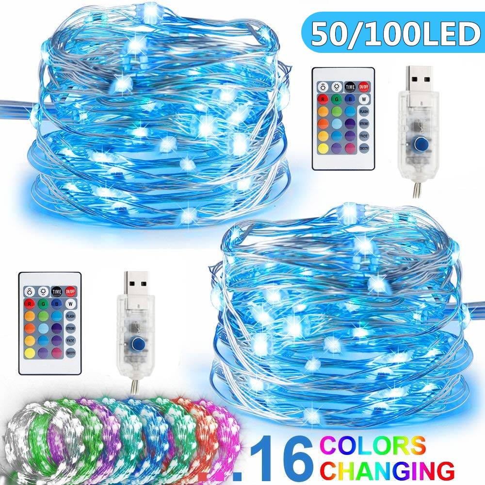 7M 10M DC5V Usb Rgb Led Fairy String Light Met 24key Afstandsbediening Voor Chrismas Boom Decoratie 16 Kleuren