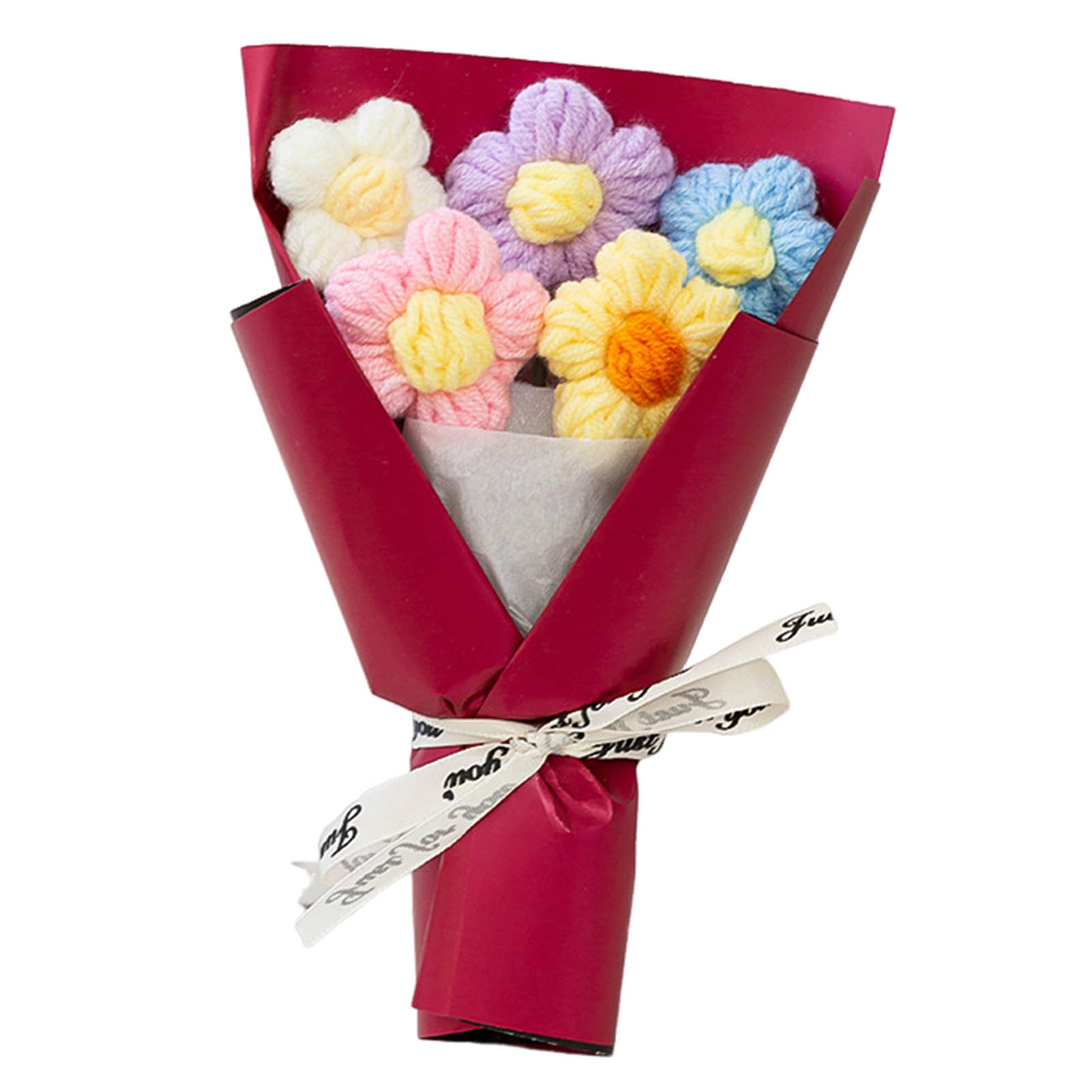 Hand Woven Flower Bouquet Mini Crochet Yarn Bouquet For Wedding Party Graduation Ceremony Lovely Decoration Puff Bouquet