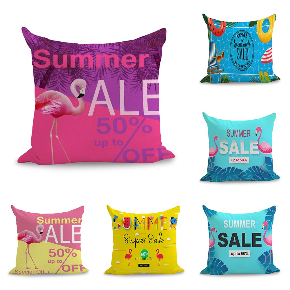 Flamants roses Art été oreillers lin canapé siège coussin jeter oreiller décor à la maison