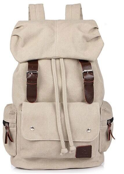 Casual Mannen Canvas Rugzak mannen Vintage Student Schooltas Grote Laptop Rugzak Canvas Trekkoord Rugzak MX16: Beige