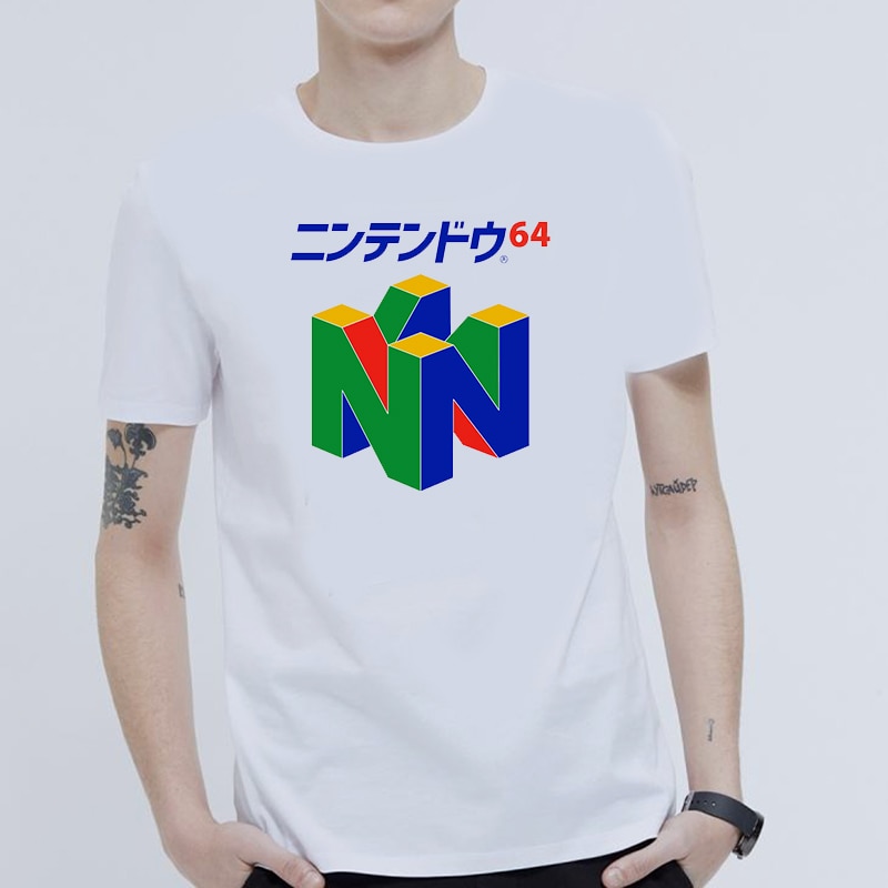 Man Tee Summer Men Short Sleeve Tshirt Pure Cotton Breathable Print Japanese Nintendo 64 Casual Style Tops: S