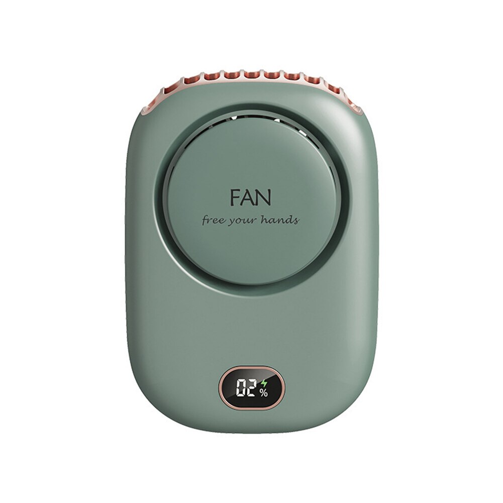 Mini Portable Neck Fan USB Rechargeable Bladeless Fan Ventilador Hanging Handheld Silent Digital Display Electric Cooling Fans: Green