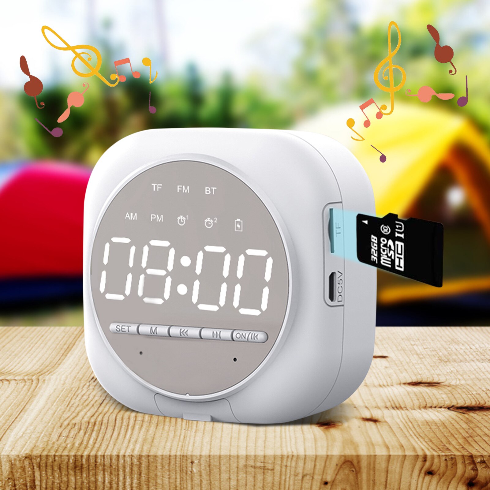 Wekker Bluetooth Luidspreker Nachtlampje Speaker MP3 Speler Mini Led Scherm Spiegel Speakers Kaart Klok Wekker Geluid
