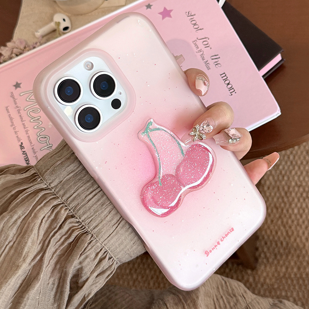 Niedliche Kirsch-Handyhülle für iPhone 16, 15, 13, 14, 12, 11, Profi Max, weiche TPU-Rückseite, schöNe modische Diamant-Glitzer-Rosa-Hülle