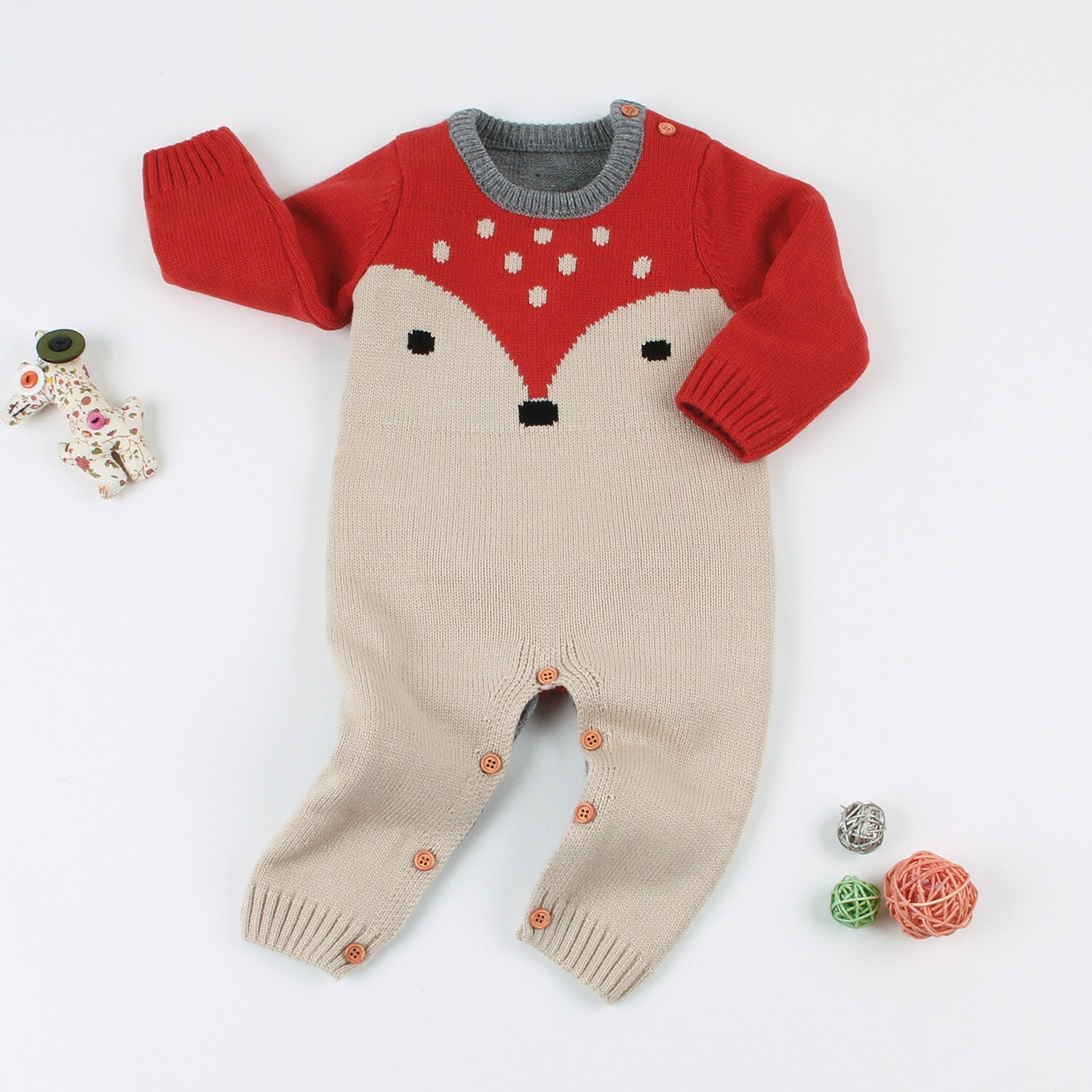 Baby stricken Strampler Cartoon Fuchs Gestrickte herbst Neugeborenen Jungen Overalls Kleidung winter Langarm Kleinkind Pullover Kinder Insgesamt