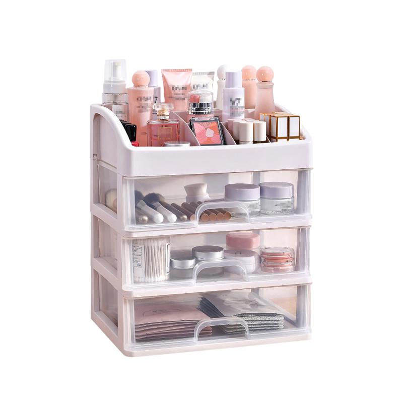 1PC Plastic Cosmetic 3 Layer Drawer Organizer Makeup Container Desktop Sundry Storage Case: 1