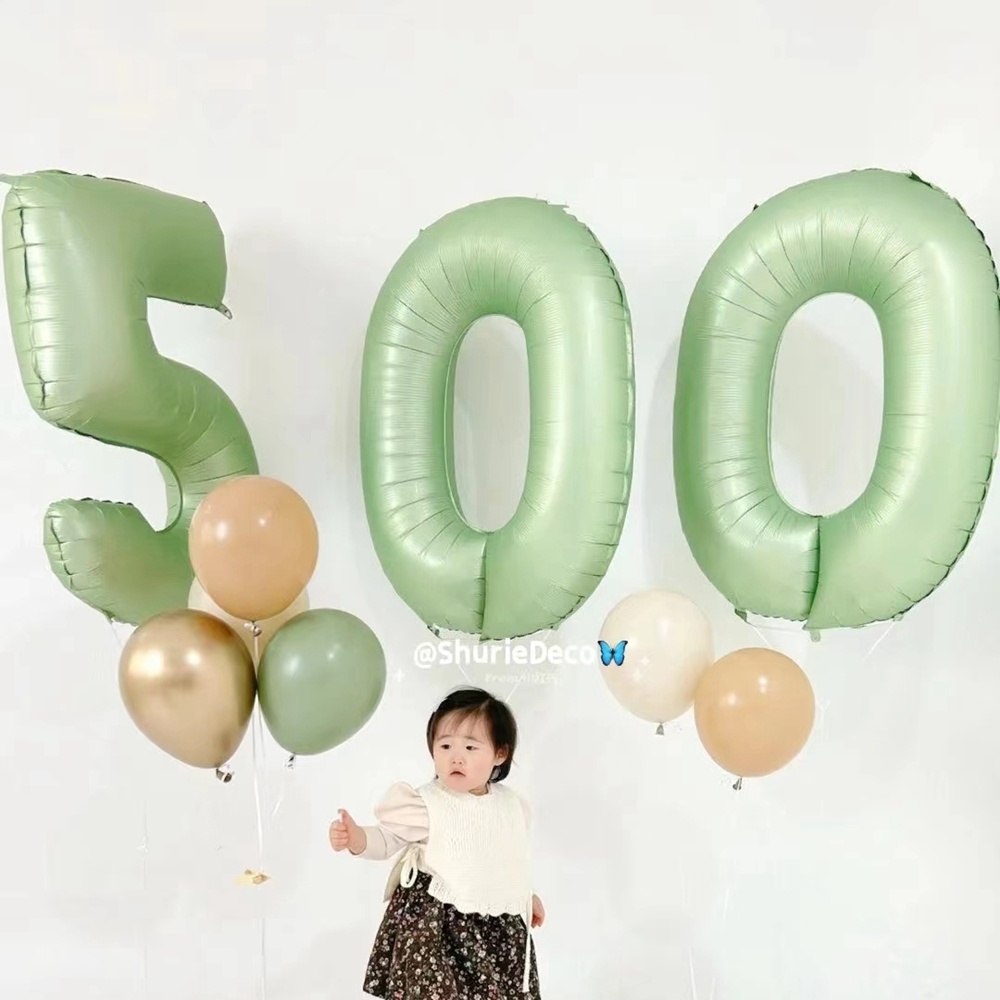 1SET 40inch Green Number Balloon With Star Heart Foil Balloons For 30 40 50 Adult Birthday Home Supplies Kids Party Decorations