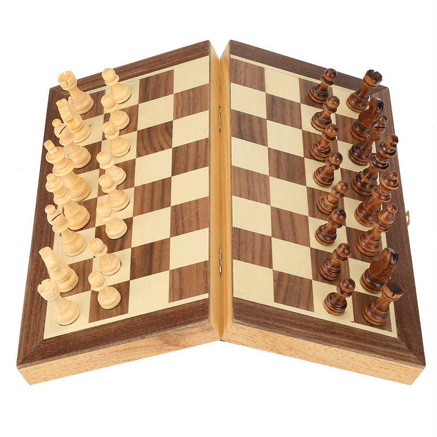 Folding Portable Wooden Magnetic Chess Set Adult Kids Beginner Large Chess Board Wooden International Chess Set