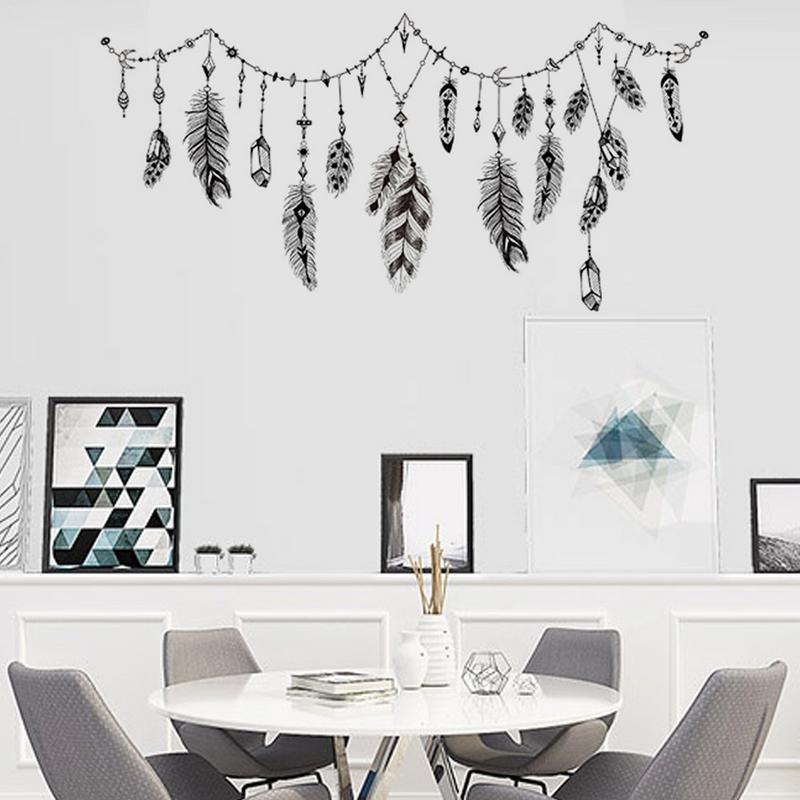Lucky Dream Catcher Feathers Wall Sticker Living Room Mural Art Vinyl Decals Home Decor Feather Dreamlike Wall Stickers