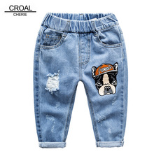 CROAL CHERIE 90-120cm Kawaii Dog Children Ripped Jeans Kids Stonewashed Denim Pants For Teenagers Boys Toddler Jeans