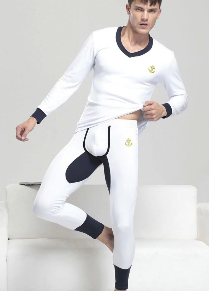 Bomull långkalsonger termounderkläder leggings heren vinter undergoed blusa termica masculina segunda pele termica homem moto: Vit / L