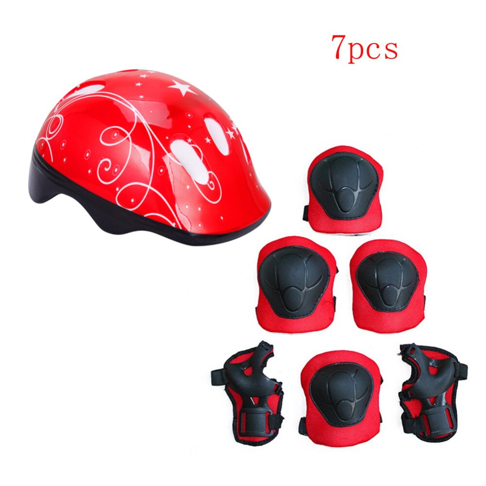 7 Pcs/set 7-12 Years Old Kids Bicycle Helmet Kids Safety Kids Bike Helmet Guard Pad Skating Helmet Guard Elbow Knee Protection: Red