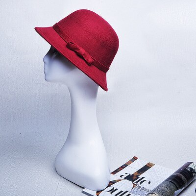BINGYUANHAOXUAN Vrouwen Vintage Voelde Ronde Cloche Hoed Bloem Boog Fedora Bowler Caps: 12