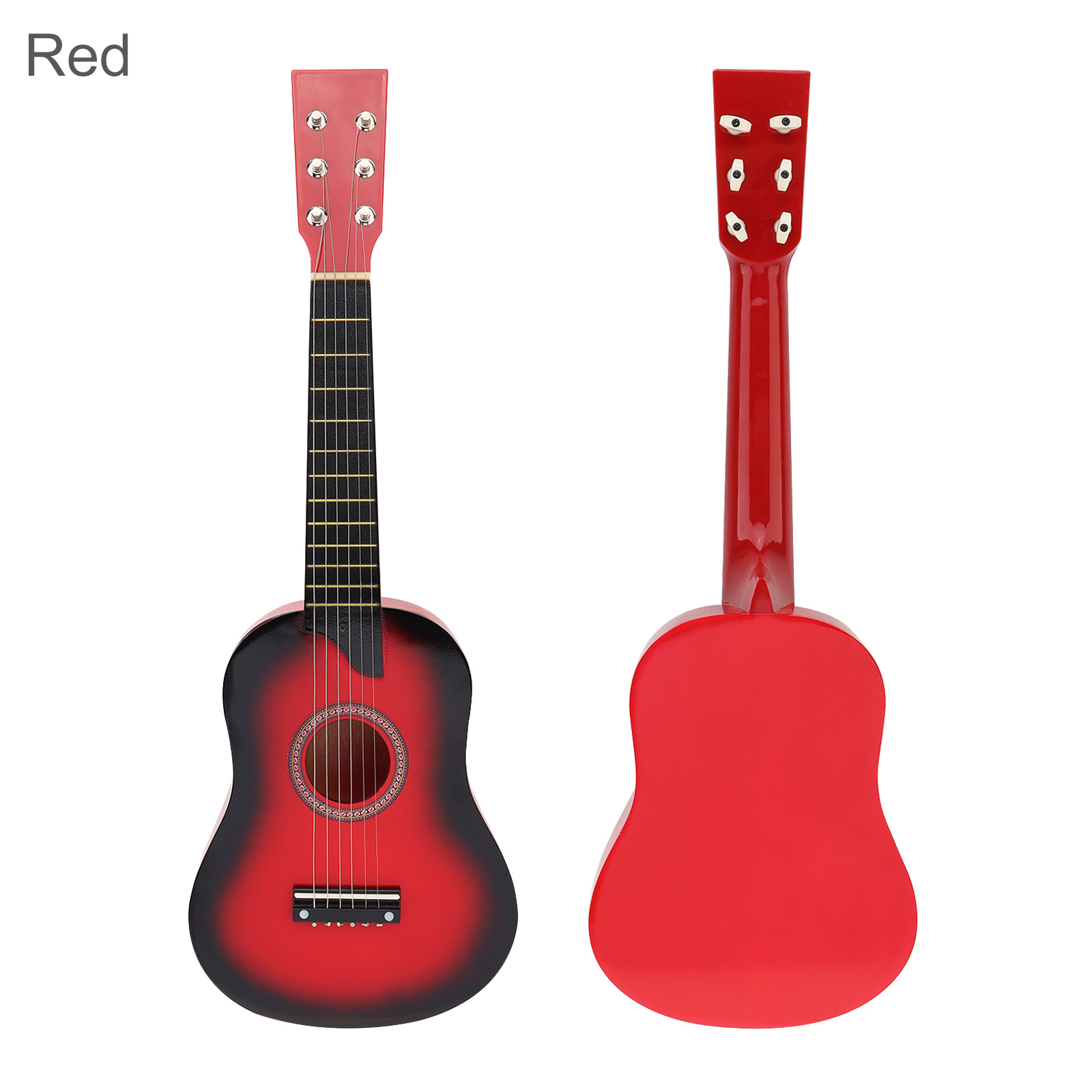 25 tommer 4 farver basswood akustisk guitar med pick-strings legetøjsguitar til børn og begyndere: Rød