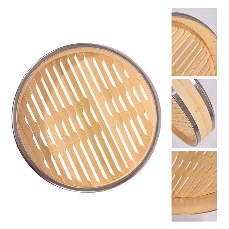 10 in 2 Tier Bamboo Steamer for Steaming Dim Sum Dumplings Buns Vegetables Meat Fish Rice(With 100 Steamer Paper Liners)