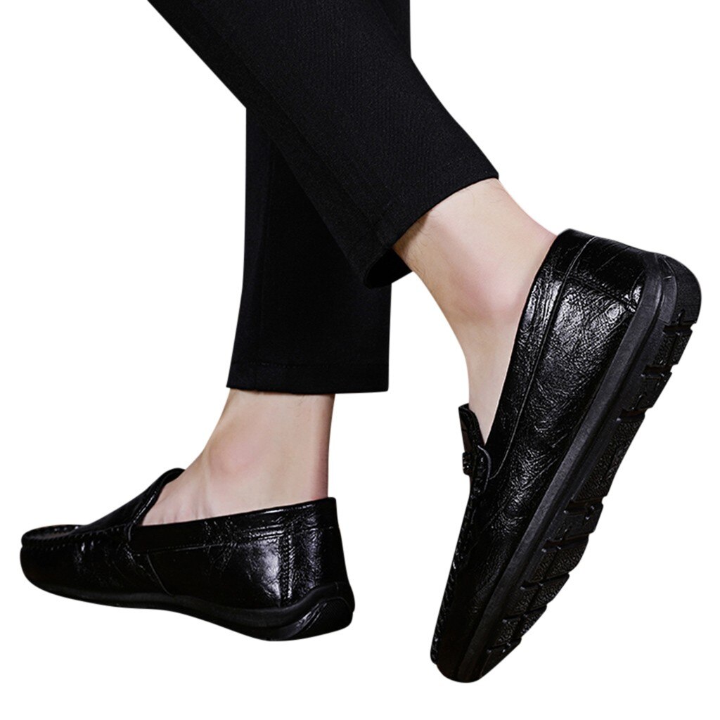 Herenschoenen leren loafers heren flats mocassins zachte instappers voor heren loafers rijschoenen herenschoenen heren leer #g4: Zwart / 9