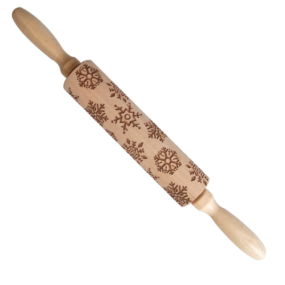 Wood Embossing Pizza Roll Pin Fondant Dough Deer Pattern Engraved Roller Stick Baking Pastry Tool Baking Christmas Accessories: D