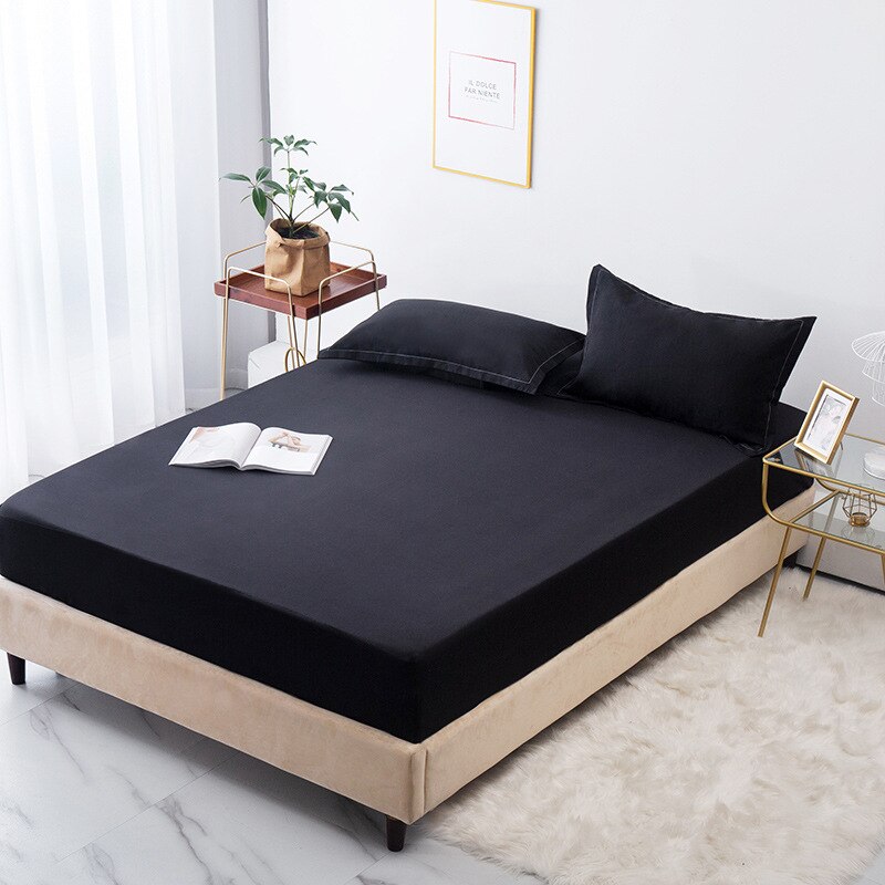 Effen Kleur Zwart All-Inclusive Matrashoes Zachte Schuren Koning Queen Size Bed Hoeslaken Niet Inclusief Kussensloop: 137x200x28cm / Black