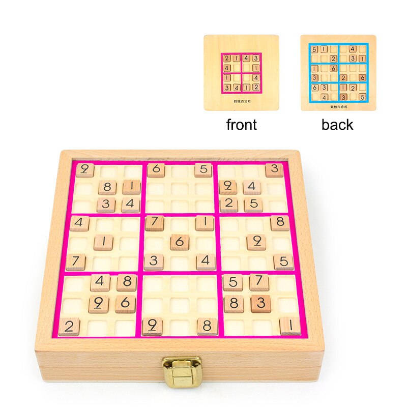 Wooden Sudoku four-six-nine palace grid game chess children's logical thinking children's puzzle board game toys with questions: F  with box