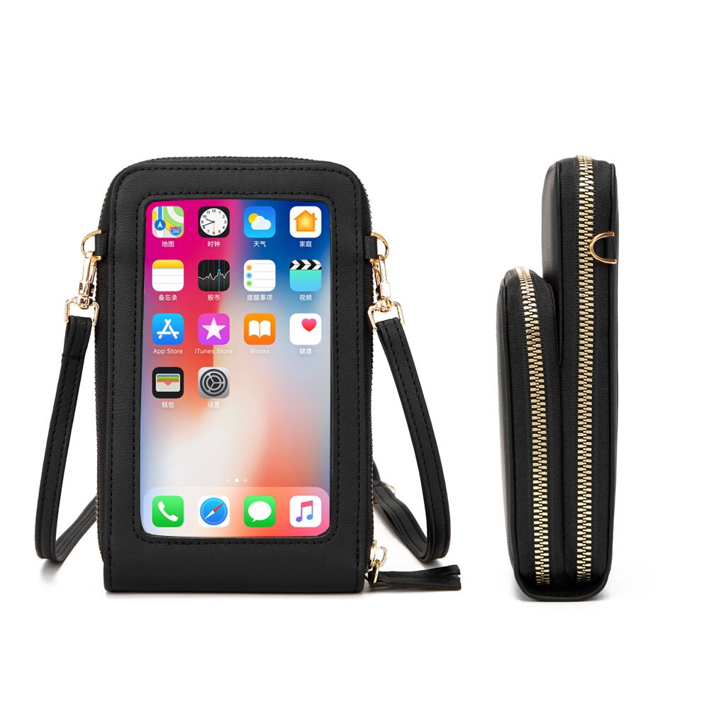Sac de téléphone universel en cuir imperméable multifonctionnel d'écran tactile pour Samsung/iPhone/Huawei/Xiaomi: Black