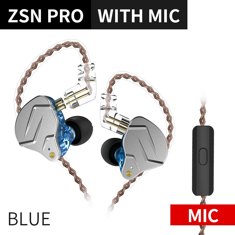 Kz zsn pro 1ba+1dd hybrid-technologie hifi-metall-in-ear-kopfhörer mit bass-ohrhörer, sport-headset mit geräuschunterdrückung  zs10 pro zst  as10: Blaues mikrofon