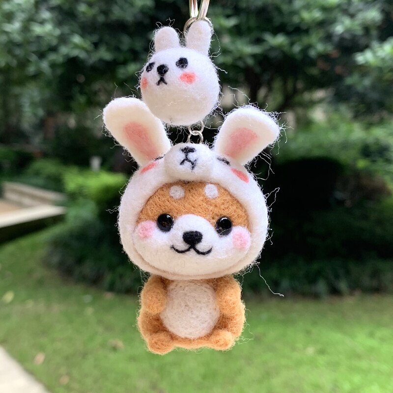 Wool Felt Craft Handmade Animal Toy 5 Styles of Dog Shiba Inu Needle Felted Animals DIY Material Package Christmas Felt Keychain: Style 2