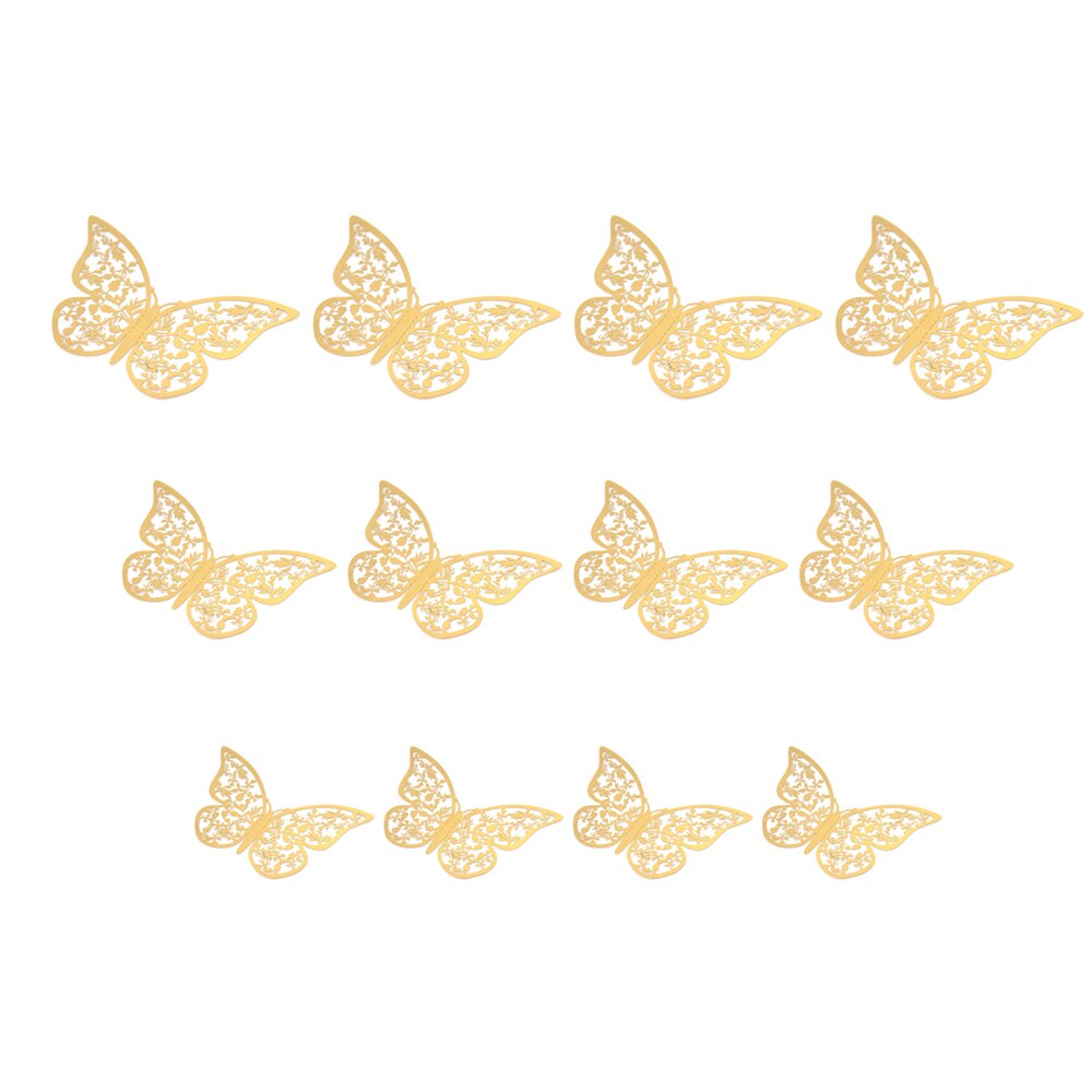 12 Uds calcomanía de mariposa 3D hueca para la decoración de la boda decoración de la sala de estar decoración de hogar para ventana pegatinas de mariposas doradas y plateadas: 02