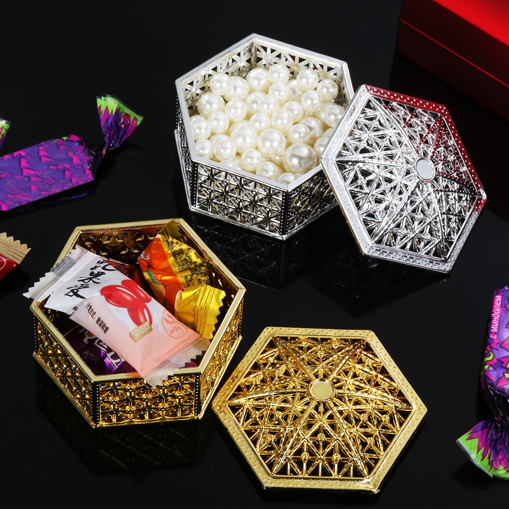 1pc plast hule guldfolie slik æske chokolade behandle kasser bryllupsfest hjem favor box fest favor dekorationer