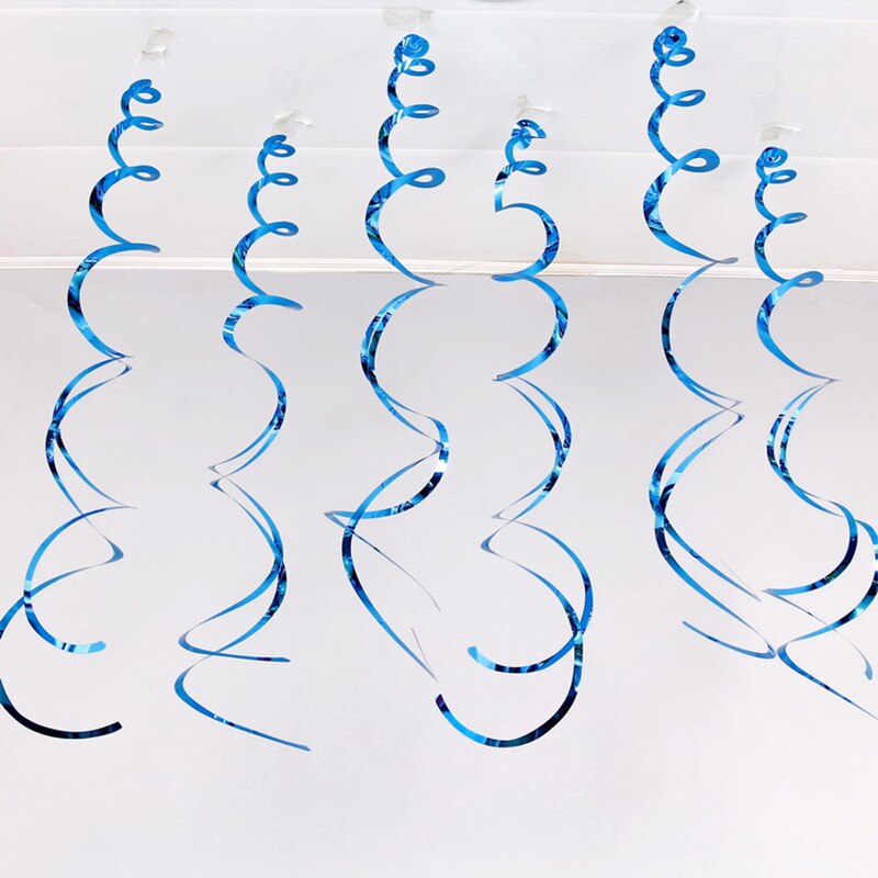 6Pcs Halloween Decoration Ribbon Metallic Ceiling Hanging Streamers Swirl Sparkling Spiral Ornament For Wedding Birthday Party: light blue