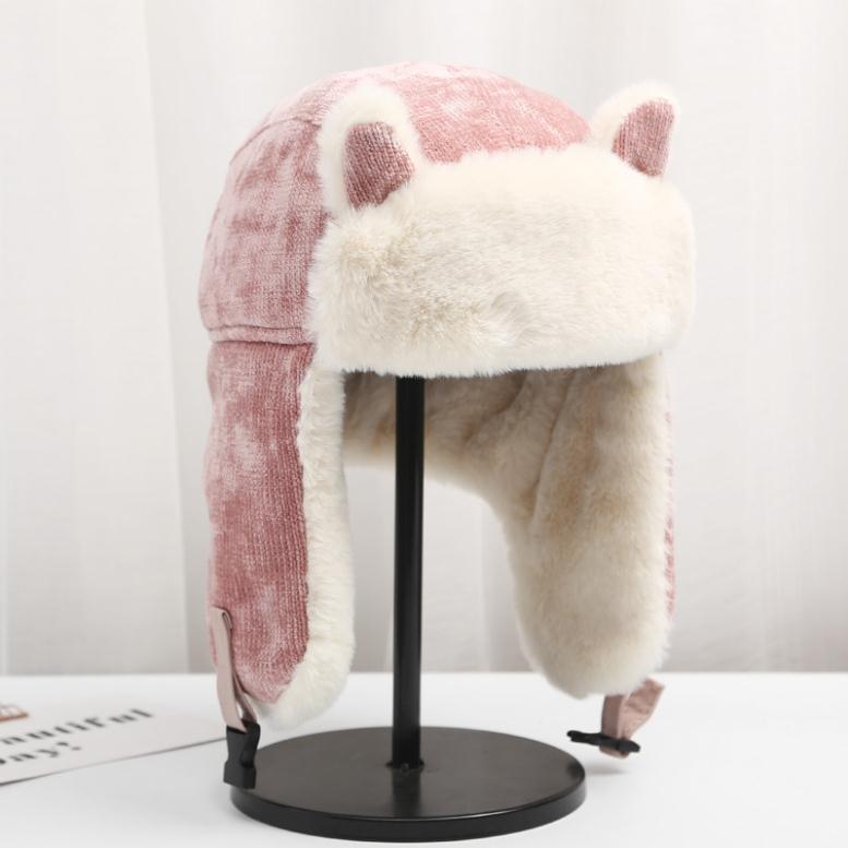 Ushanka – chapeau d'hiver épais pour femme, , coupe-vent, avec oreillettes: Rose