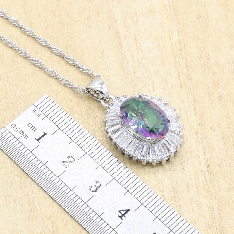 Bruids Sieraden Set Dames - Regenboog Zirconia Ketting, Oorbellen, Armband, Ring - Verloving Bruiloft