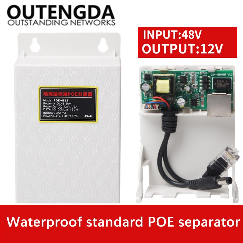 Separador poe de isolamento à prova d&#39; água padrão 802.3af 48v a 12v