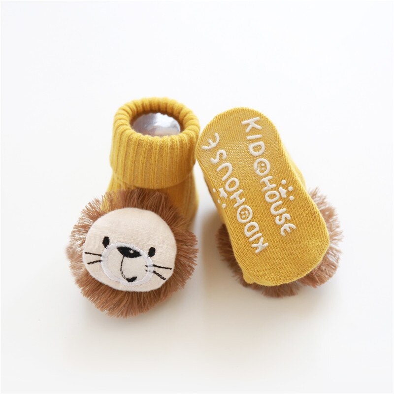 Baby Katoenen Sokken Peuter Anti-slip Vloer Sok Baby Jongens Meisjes 3D leeuw Kids Hoge Sokken Losse Slang 0-3Years: Geel / M(1-3years)