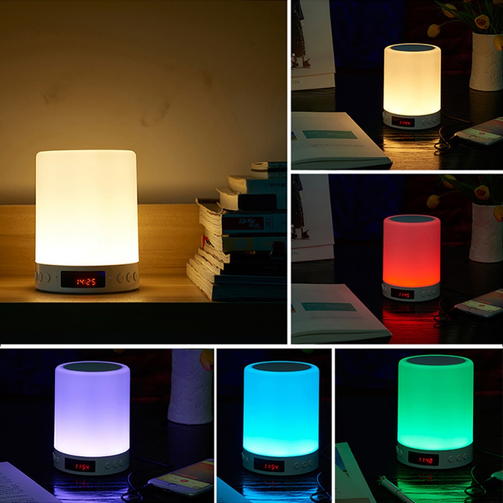 Nachtlampje Met Bluetooth Speaker Draagbare Draadloze Tf Card Bluetooth Speaker Touch Control Kleur Led Nachtkastje Lamp