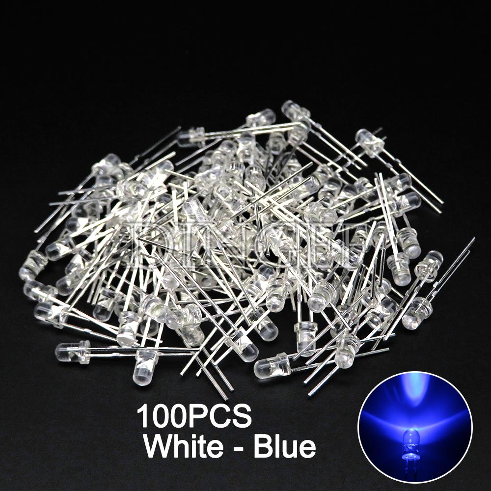 100PCS 3mm 5mm LED Diode F3 F5 Assorted Kit White Green Red Blue Yellow Orange Pink White DIY Light Emitting LED Diode Connector