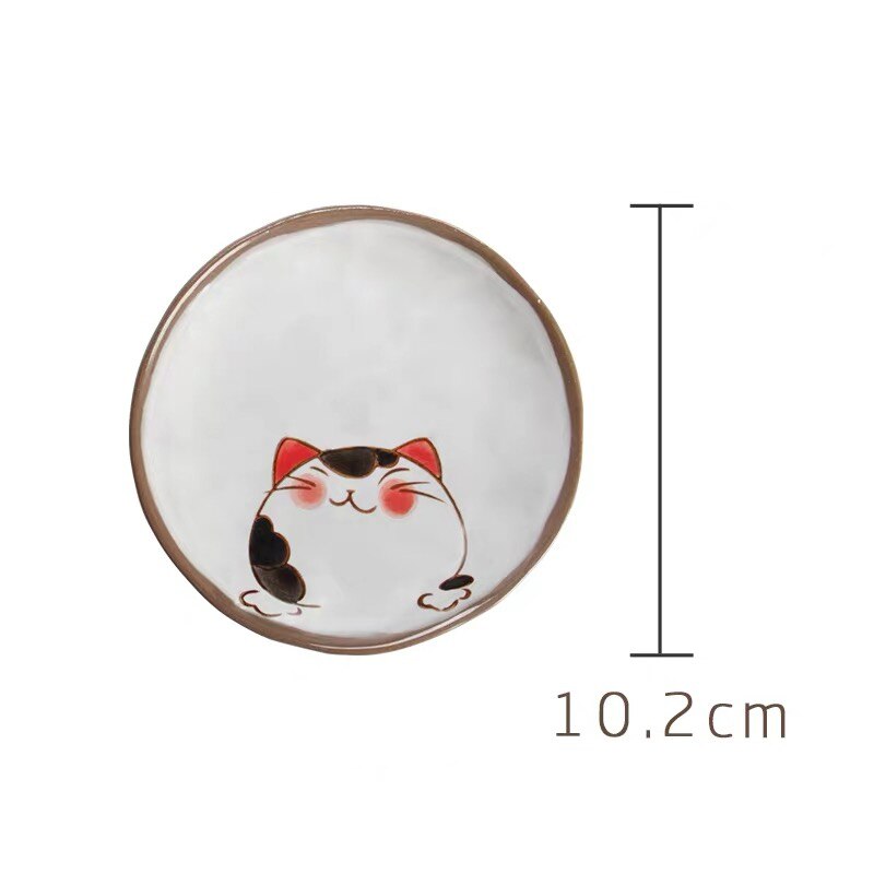 Japanese Hand-painted Ceramic Cute Cartoon Cat Tableware Set Soup Noodle Bowl Fish Dish Family Dinner Steak Tableware: 4 Inch dish
