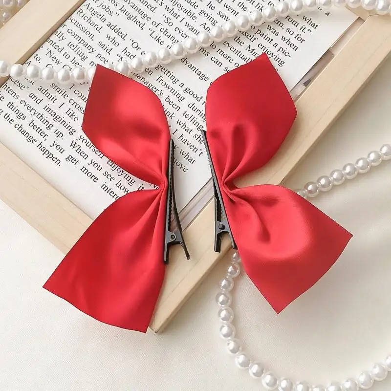 Pinces à cheveux en ruban noir et blanc pour femmes, épingle à cheveux latérale nœud papillon vintage, barrettes mignonnes pour filles, coiffure, accessoires pour cheveux, 2 pièces, 4 pièces: Rouge