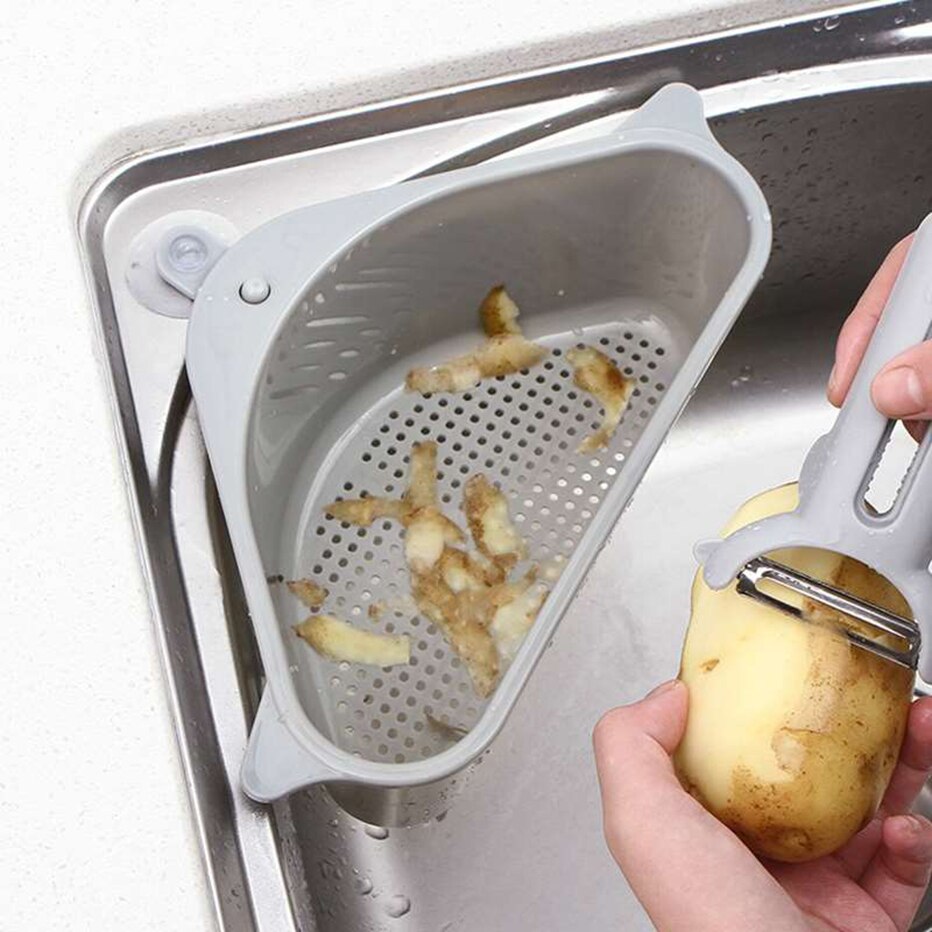 Gootsteen Zeef Groente Fruit Afvoer Mand Zuignap Wastafel Hoek Opslag Spons Handdoek Houder Rack Aanrecht Filter