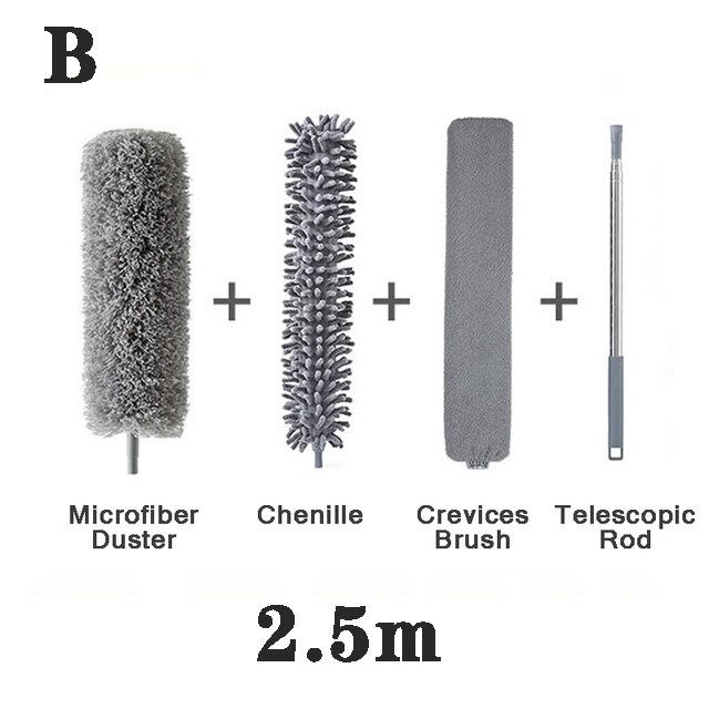 Plumero largo retráctil de plumas, plumero estático de microfibra flexible, limpieza de huecos, telaraña de techo, herramienta de limpieza del hogar: B 4PCS 2.5m