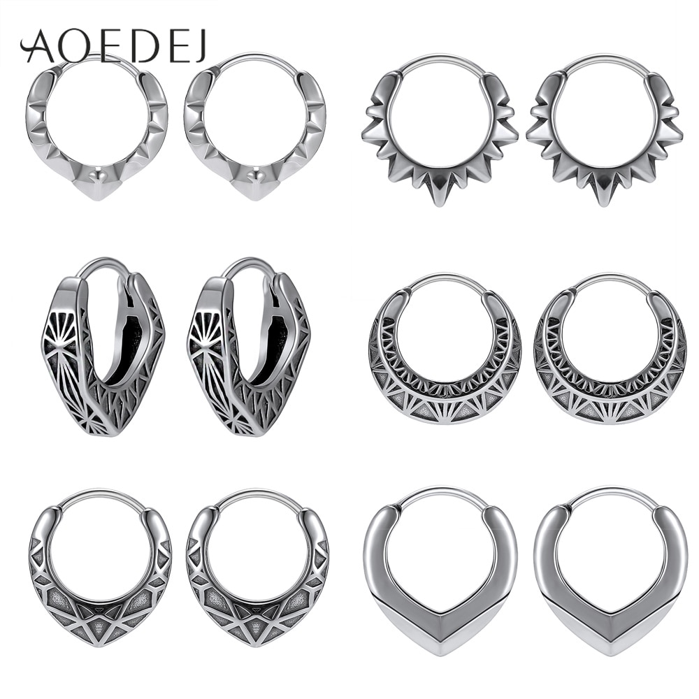 Aoedeli-pendientes de aro de acero inoxidable 316L para hombre, aretes circulares Punk Rock para hombre, joyas góticas, para niños